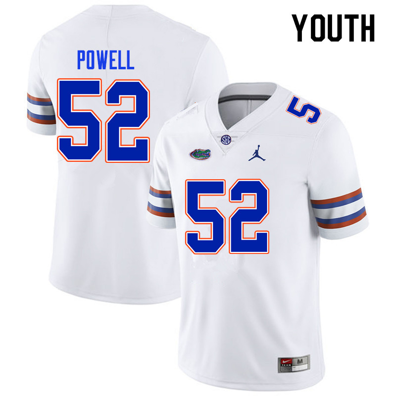 Youth #52 Antwuan Powell Florida Gators College Football Jerseys Sale-White - Click Image to Close